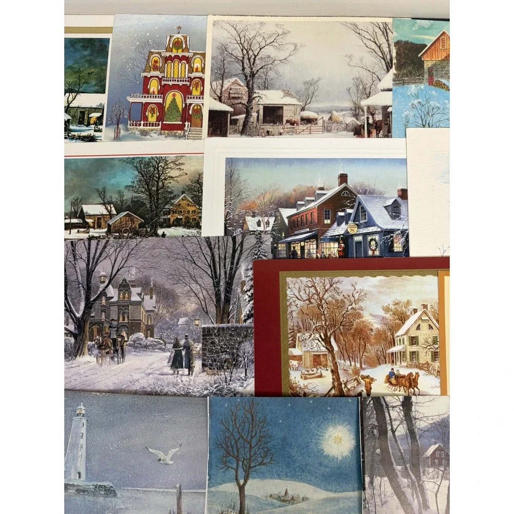 Vintage Christmas Cards Fronts ONLY Houses Barns More Scrapbooking Crafts 50+